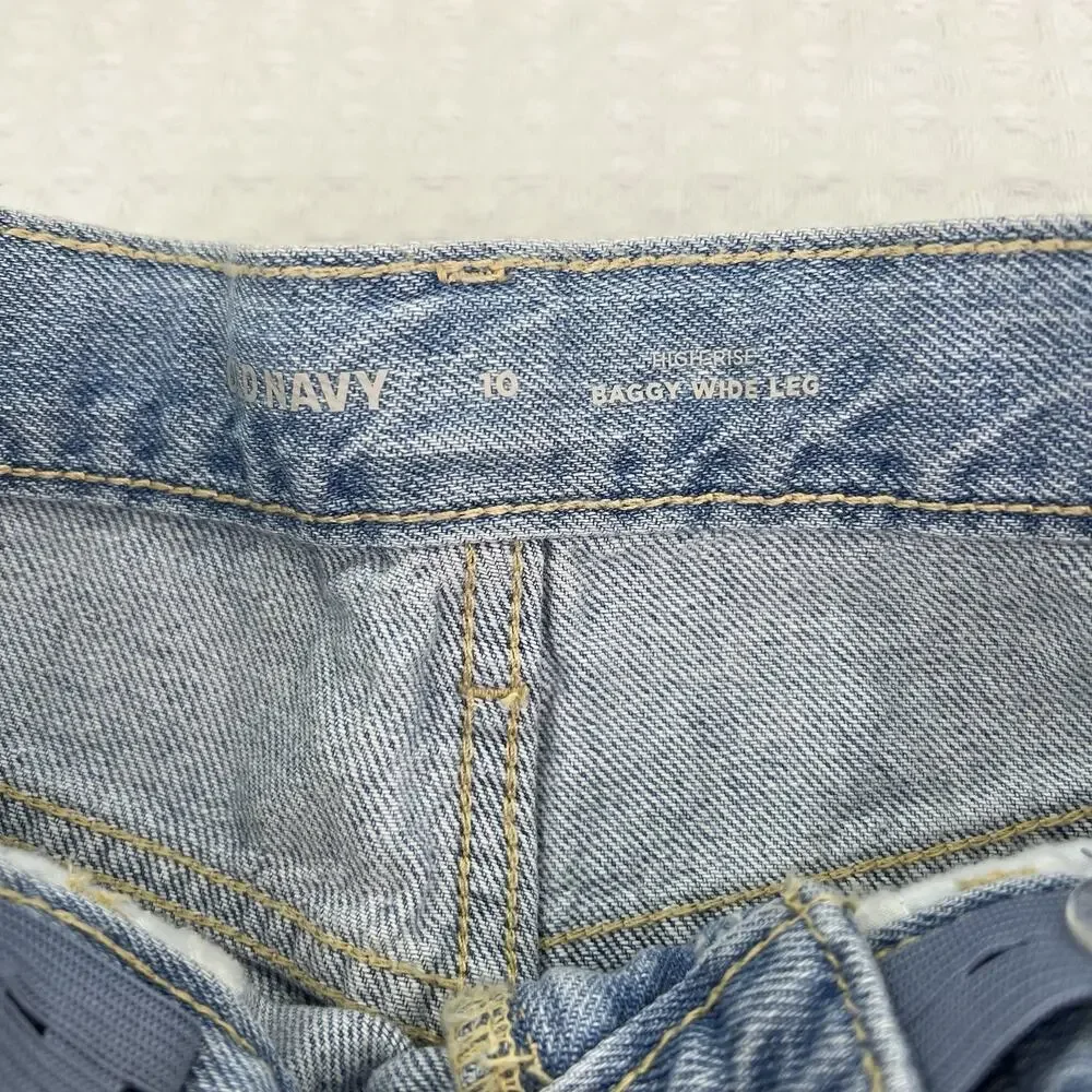 Old Navy Girls 10 High Rise Baggy Wide Leg Jeans NWT Ripped Raw Hem